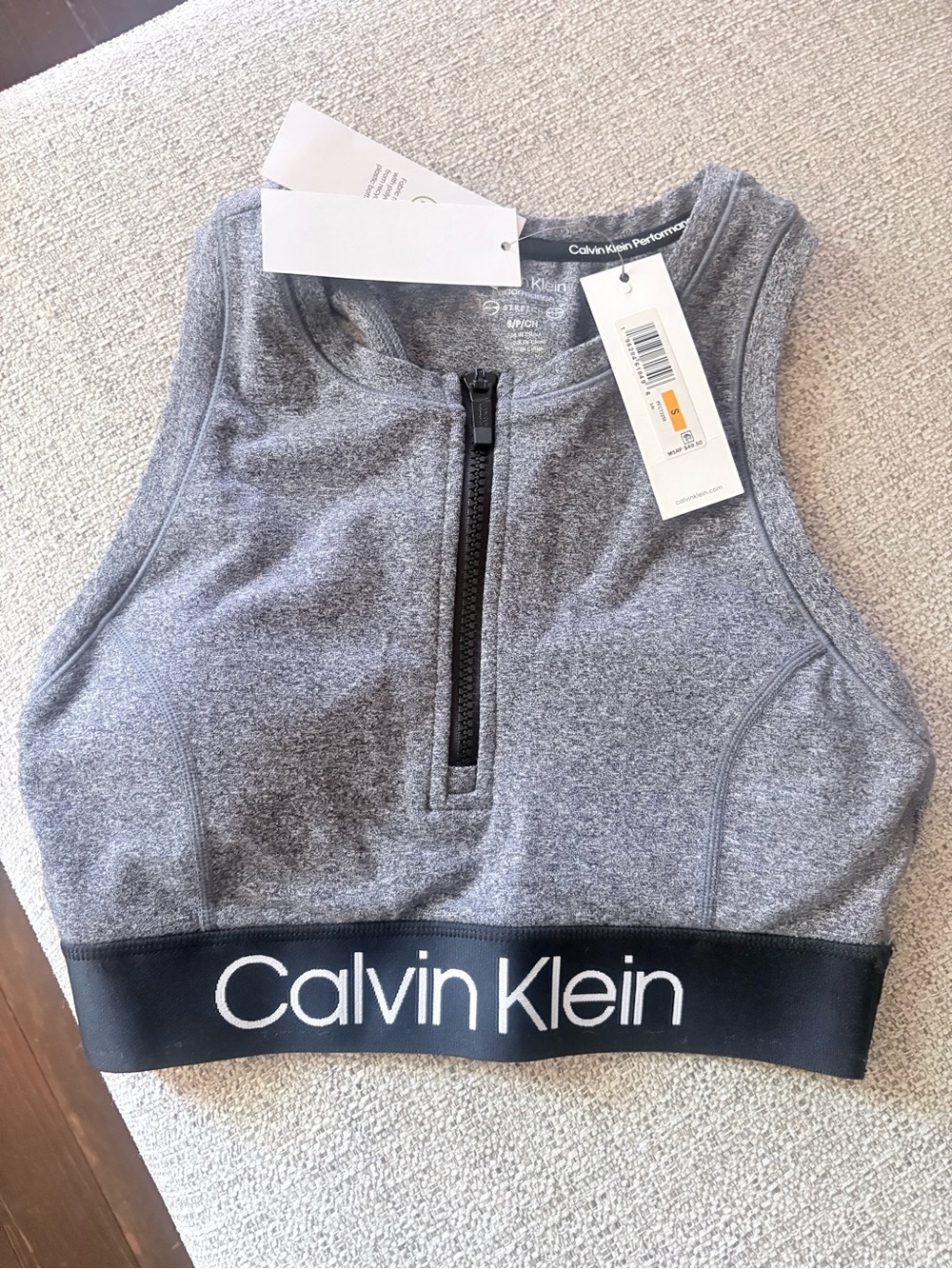 Calvin Klein Performance Heather Gray Zip-Front Crop Sports Bra